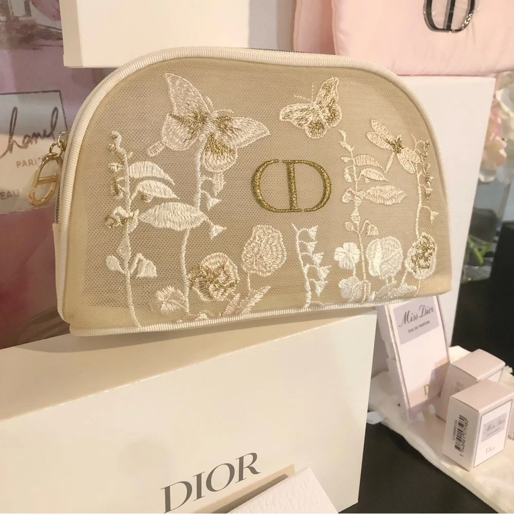 Rare Dior Beauty Limited Edition Set 3 Pouches + Toile de Jouy Folding Fan NEW
